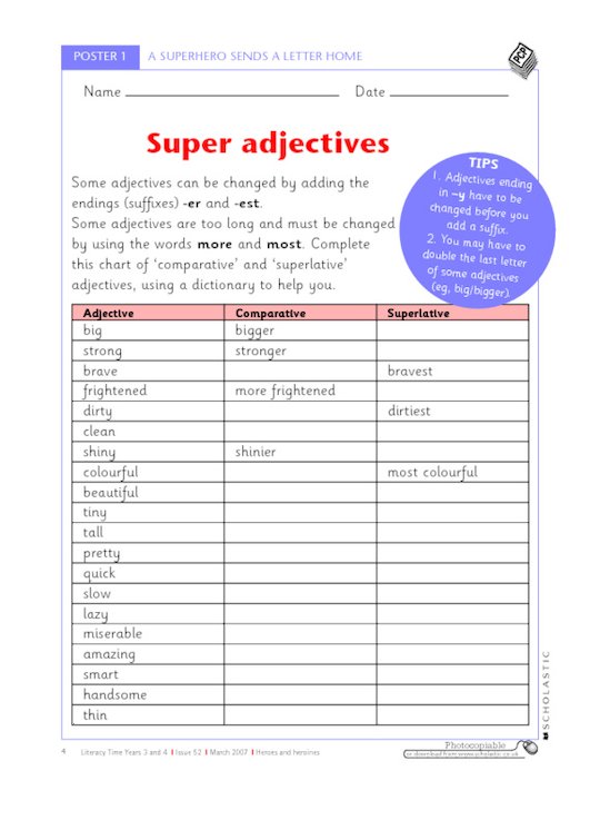 Super adjectives - comparative and superlative adjectives