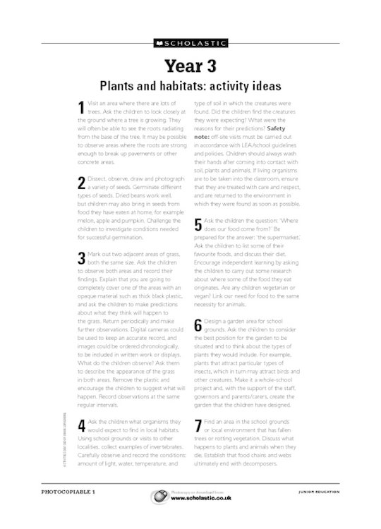 Plants and habitats Year 3 activity ideas Scholastic Shop