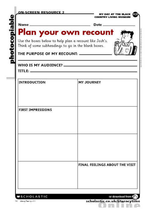 Recount planning sheet Scholastic Shop
