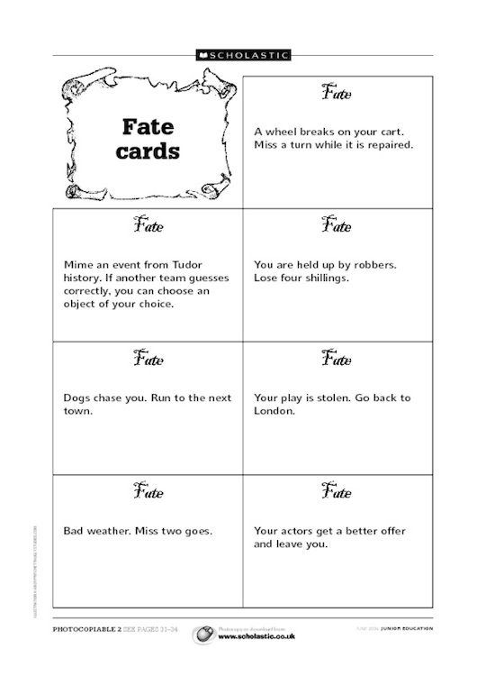 Tudor Troupe Game: Fate cards 2