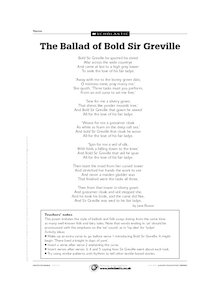 ‘The Ballad of Bold Sir Greville’ poem