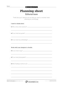 Read All About It! – Planning sheet: Editorial team