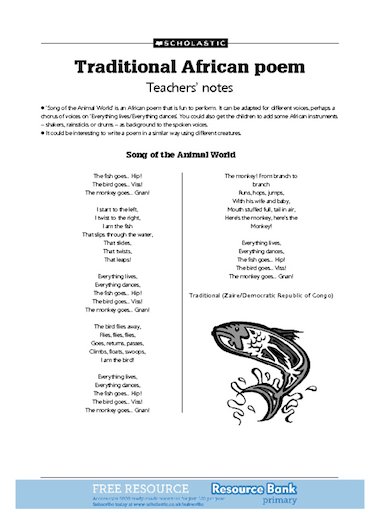 Traditional African Poem Teachers Notes Free Primary Ks2 Teaching
