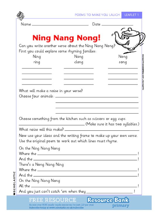 On the Ning Nang Nong! - activities linked to the poem