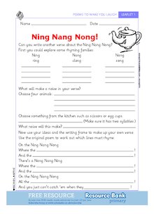 On the Ning Nang Nong! – activities linked to the poem