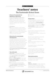 The Sustainable School Game – teachers’ notes