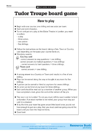 Tudor Troupe board game – instructions – FREE Primary KS2 teaching ...