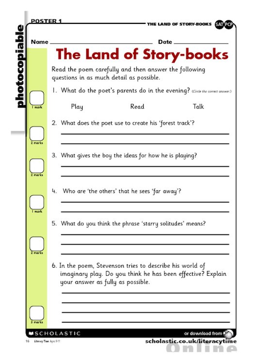 'The Land of Story-books' by Robert Louis Stevenson - comprehension