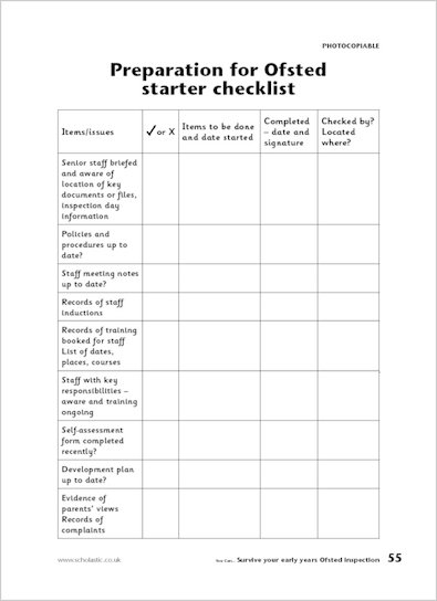 Preparation for Ofsted starter checklist