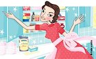illustration of lady opening kitchen cupboard