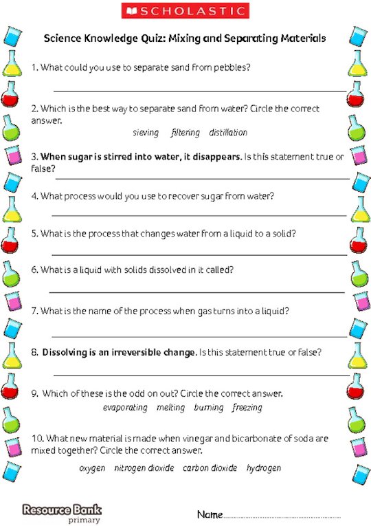 Science Knowledge Quiz: Mixing and Separating Materials - Scholastic Shop