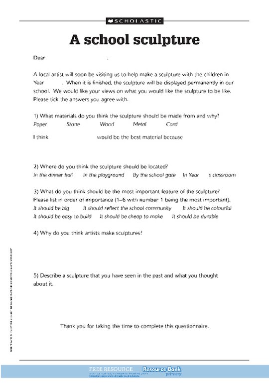 A school sculpture questionnaire Scholastic Shop