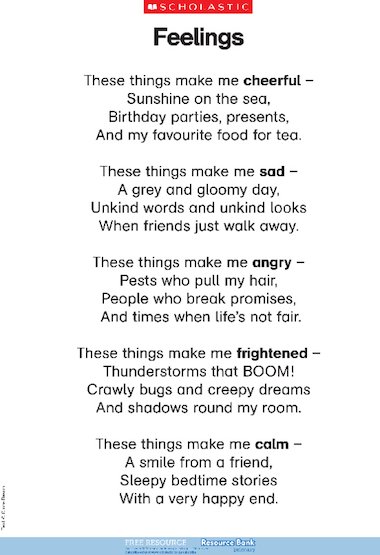 Emotions And Feelings Poem Emotions And Feelings Poem