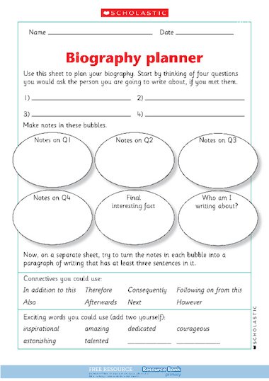 biography writing planner