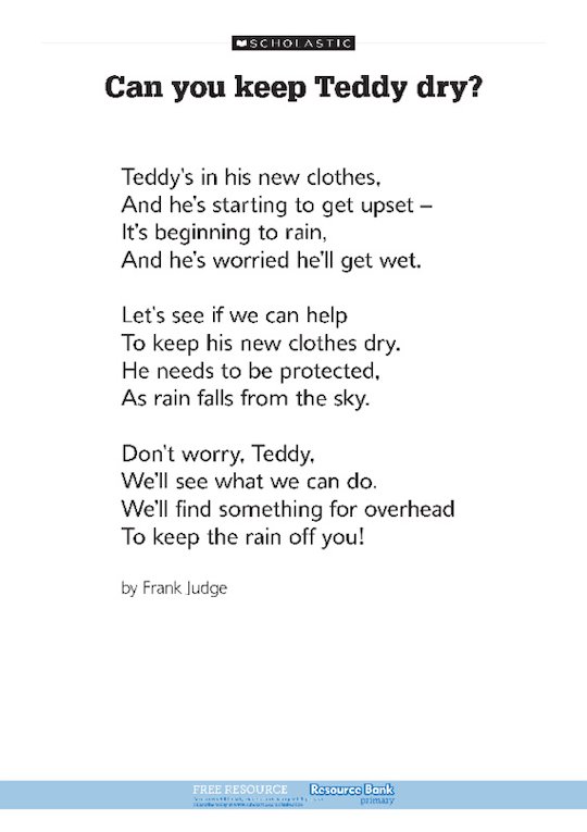 Can you keep Teddy dry? poem - Scholastic Shop