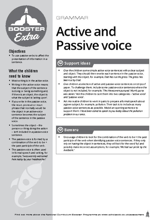 KS2 SATs GaPS Booster Extra - Lesson plan only: Active and passive voice