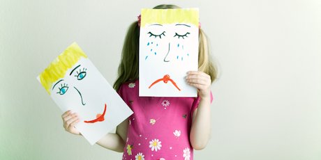 girl with happy and sad faces girl with happy and sad faces