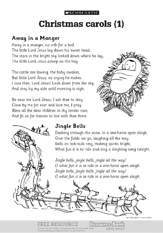 ‘Away in a manger’ and ‘Jingle bells’ lyrics (Christmas carols 1) - Scholastic Shop