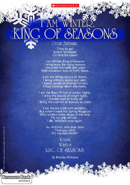 'King of Seasons' winter-themed poem