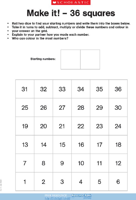 Make it!  - maths challenge– 36 squares