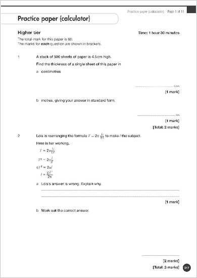 GCSE Grades 9-1: Maths Higher Revision and Exam Practice Book for Edexcel example question paper
