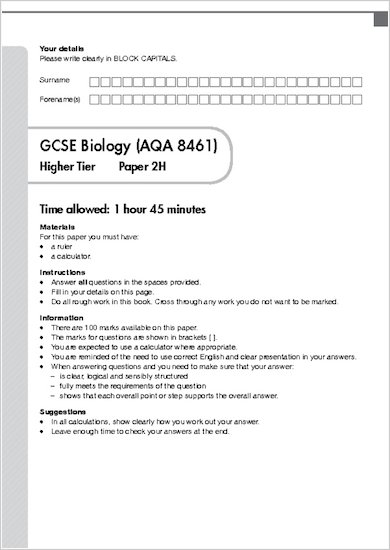 GCSE Grades 9-1 Practice Exams: GCSE Grades 9-1: Higher Biology AQA Practice Exams sample page