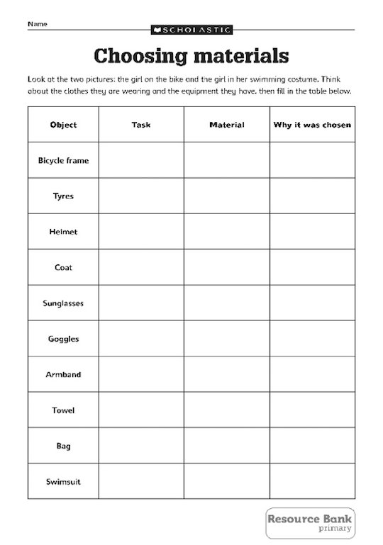 Choosing materials record sheet Scholastic Shop