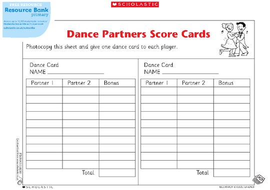 Dance Partners Score Cards