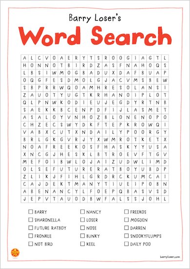 Barry Loser and the Birthday Billions - wordsearch