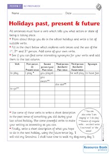 Holidays – past, present and future verbs