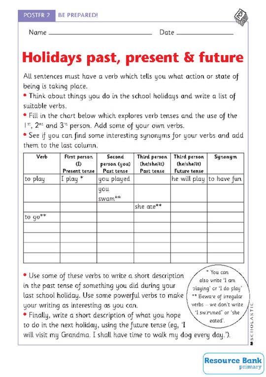 Holidays - past, present and future verbs
