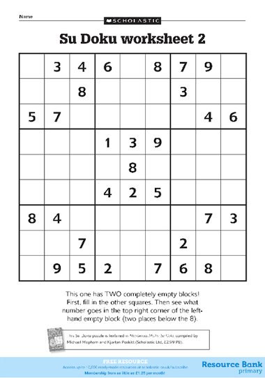 Su Doku puzzle 2 – FREE Primary KS2 teaching resource - Scholastic