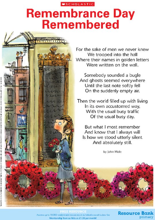 'Remembrance Day Remembered' poem by John Mole