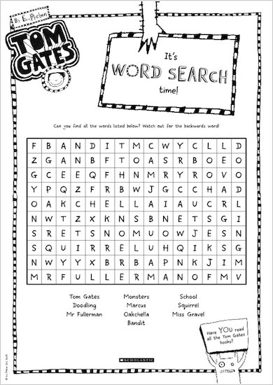 tom gates what monster word search activity sheet scholastic shop