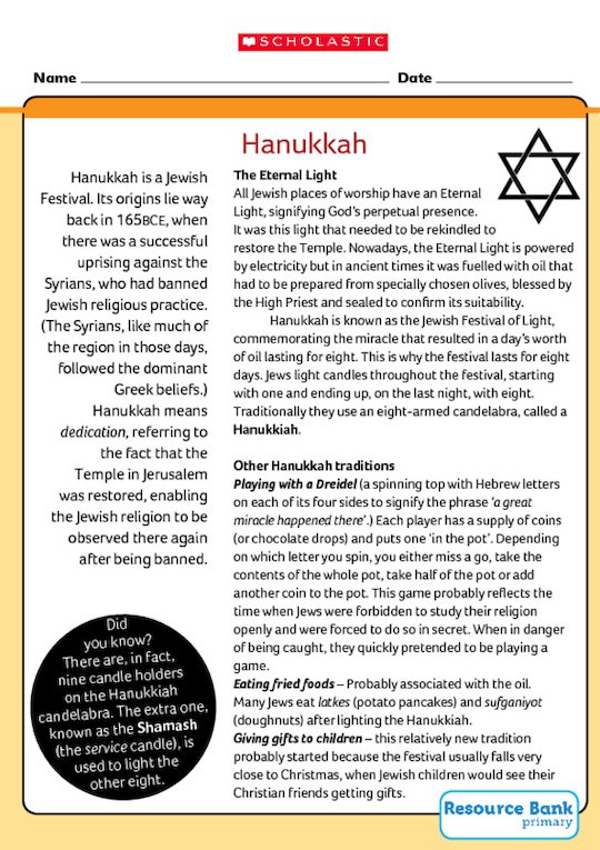 Hanukkah - information sheet
