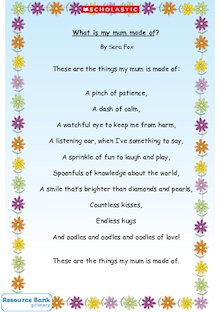 What is my mum made of? poem and activity sheet