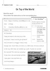 Close Reading Non-fiction –  ‘On Top of the World’ text and questions for Year 2