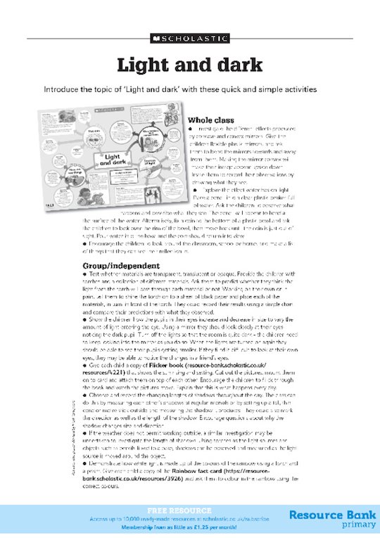 Light and dark activities - Scholastic Shop