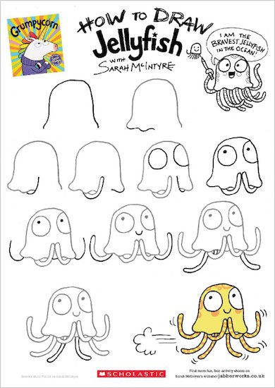 Grumpycorn activity sheet - how to draw Jellyfish
