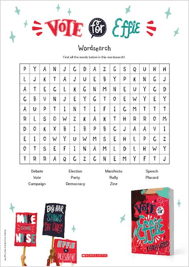Vote for Effie wordsearch activity sheet