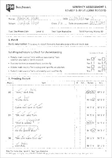 PM Benchmark Literacy Assessment Kit - Example Student Record - Level_5