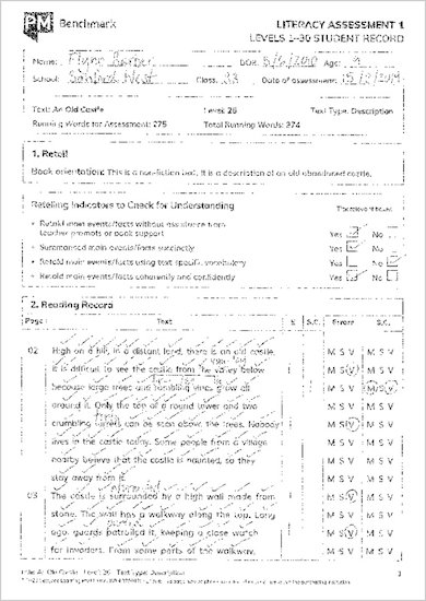 PM Benchmark Literacy Assessment Kit - Example Student Record - Level_26