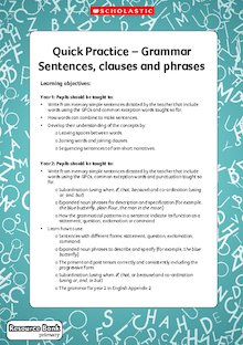 Quick Practice – Sentences, clauses, phrases