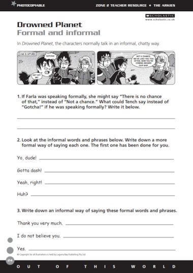 out of this world formal and informal language free primary ks2 teaching resource scholastic