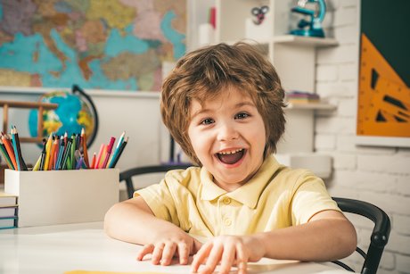child playing game in classroom