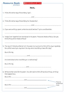 ‘Blue is…’ writing comprehension activities and teacher notes