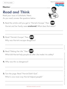 Harriet Tubman – Read and Think Activity Sheet