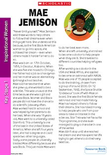 Profile on the Life and Work of Mae Jemison (KS1)