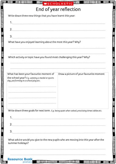 end of year reflection worksheet primary ks1 ks2 teaching resource scholastic