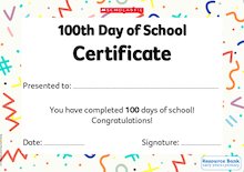100 Days of School Certificate